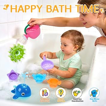 Bath Toys for 1 2 3 4 Year Old: Baby Bath Toys 12+ Months - Fun and Safe Mould Free Bathtub Water Play Swimming Pool Toys - Birthday Gifts for 1 2 Year Olds Boys Girls Toddler Toys Age 1 2