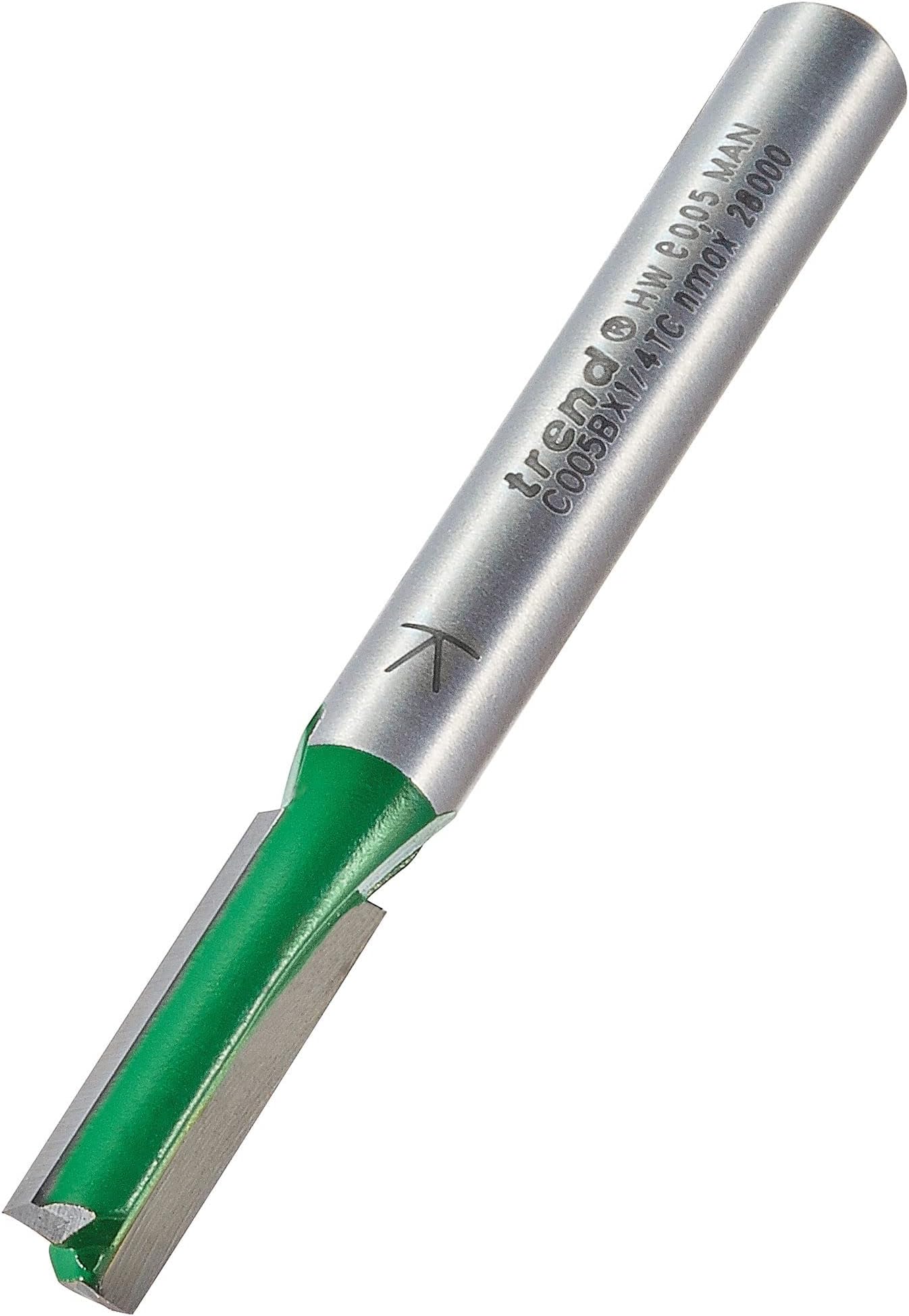 CraftPro Straight Two Flute Router Cutter Bit, 1/4 Inch Shank, 6mm Cut Diameter & 20mm Cut Length, Tungsten Carbide Tipped, C005BX1/4TC