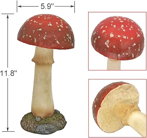 Miniatura 8 de Adorno de decoración de jardín al aire libre de hongos (8 pulgadas azul)+estatua de jardín decoración de hongos decoración de patio (11.8 pulgadas,