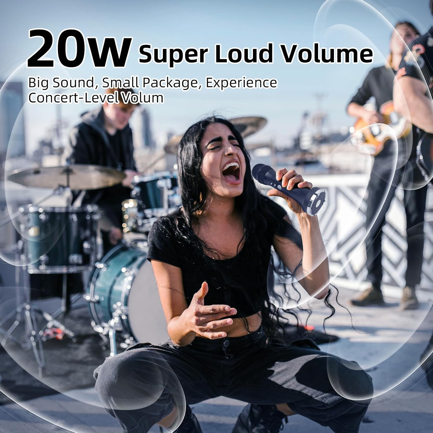 YF79 Wireless Bluetooth Microphone with 20W High Power, DSP Chip for Clear Sound, Dual Mic Connectivity for Duet Singing, One-Click Vocal Reduction for Karaoke, Portable Design with Loud Volume(Black) - Image 2