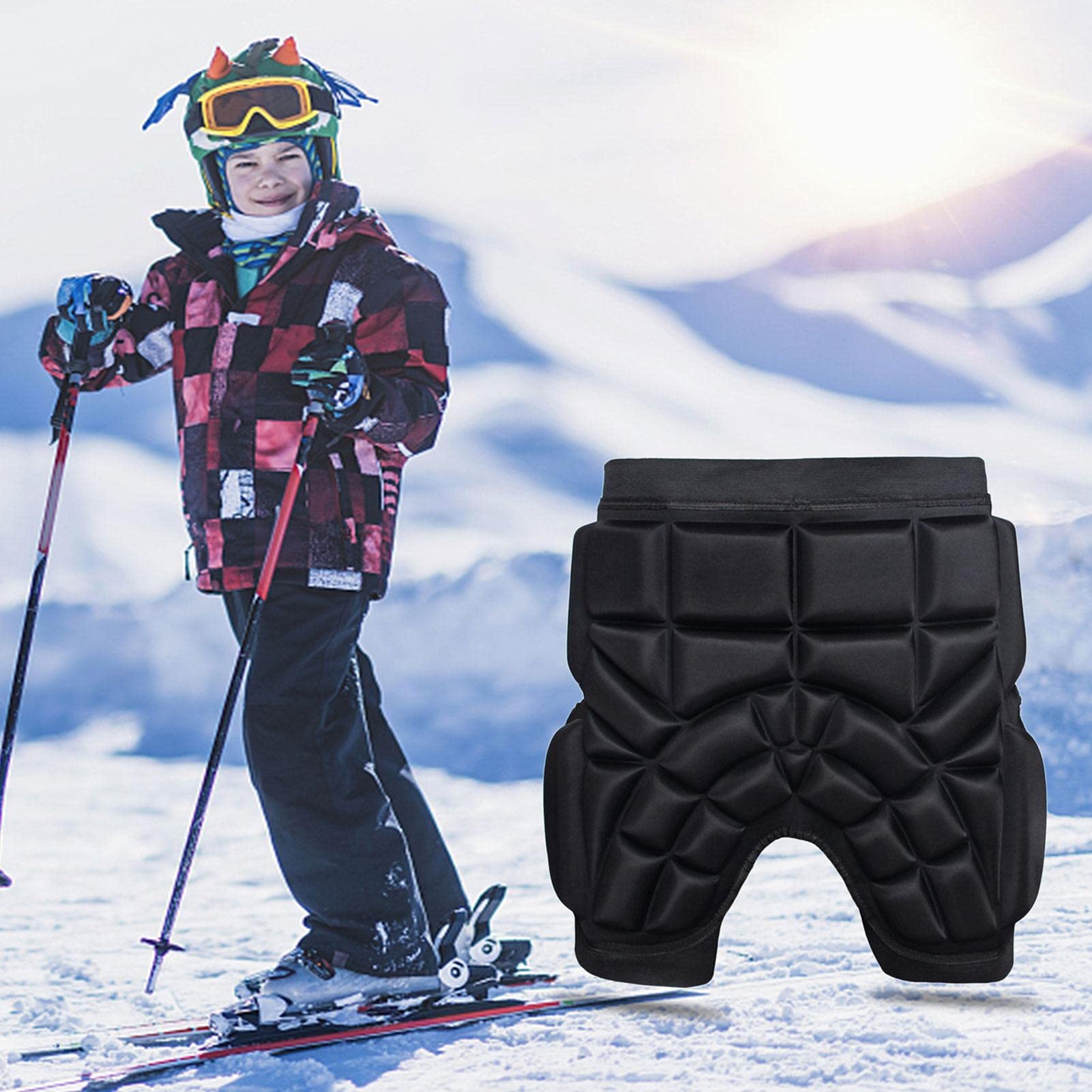 Hotsel Kids Hip Protective Shorts, 3D Padded Butt Soft Short Pants Skate Hockey Roller Skating Hip Pad, for Outdoor Skiing Snowboarding, Black, M