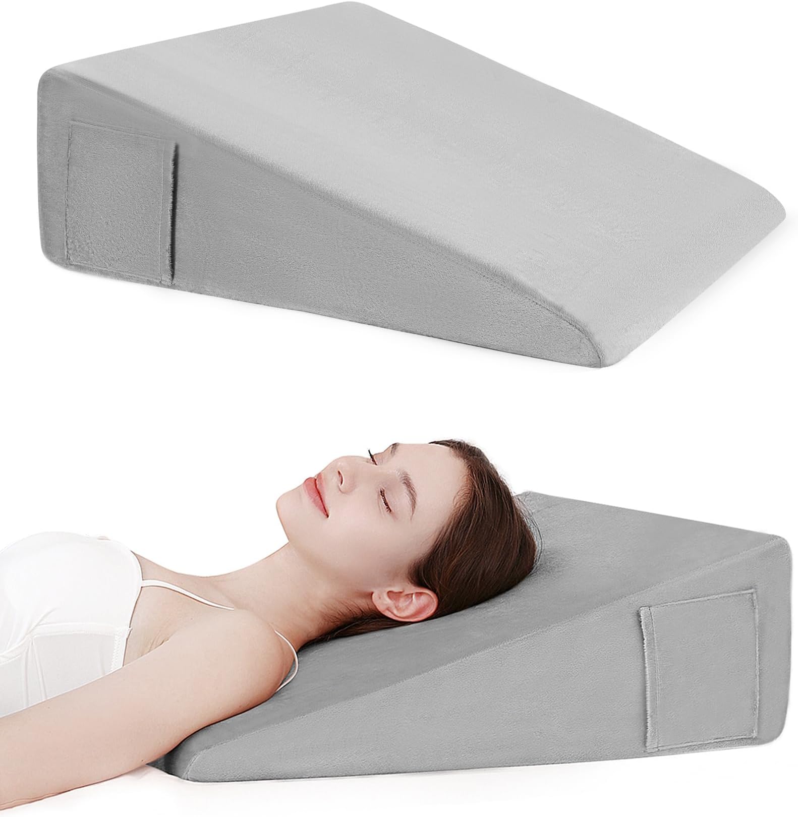 Bed Wedge Pillow for Sleeping, 7.5 Inch Triangle Pillow Wedge for After Surgery, Memory Foam Top Wedge Pillow for Anti-snoring Acid Reflux Gerd with Machine Washable Plush Cover