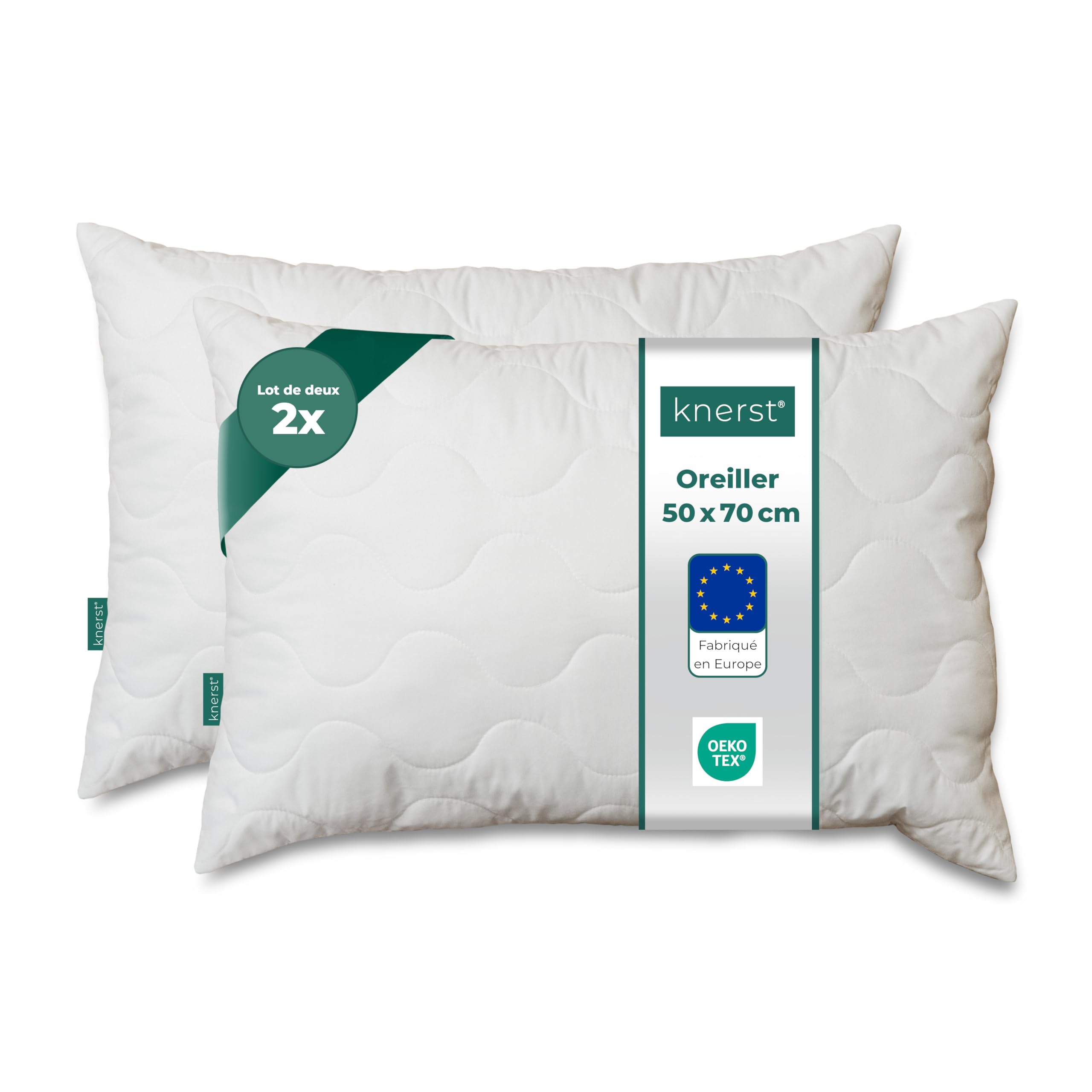 Oreiller 50x70 lot de 2 coussin confortable pour dormir ferme et oreiller de lit lavable KNERST