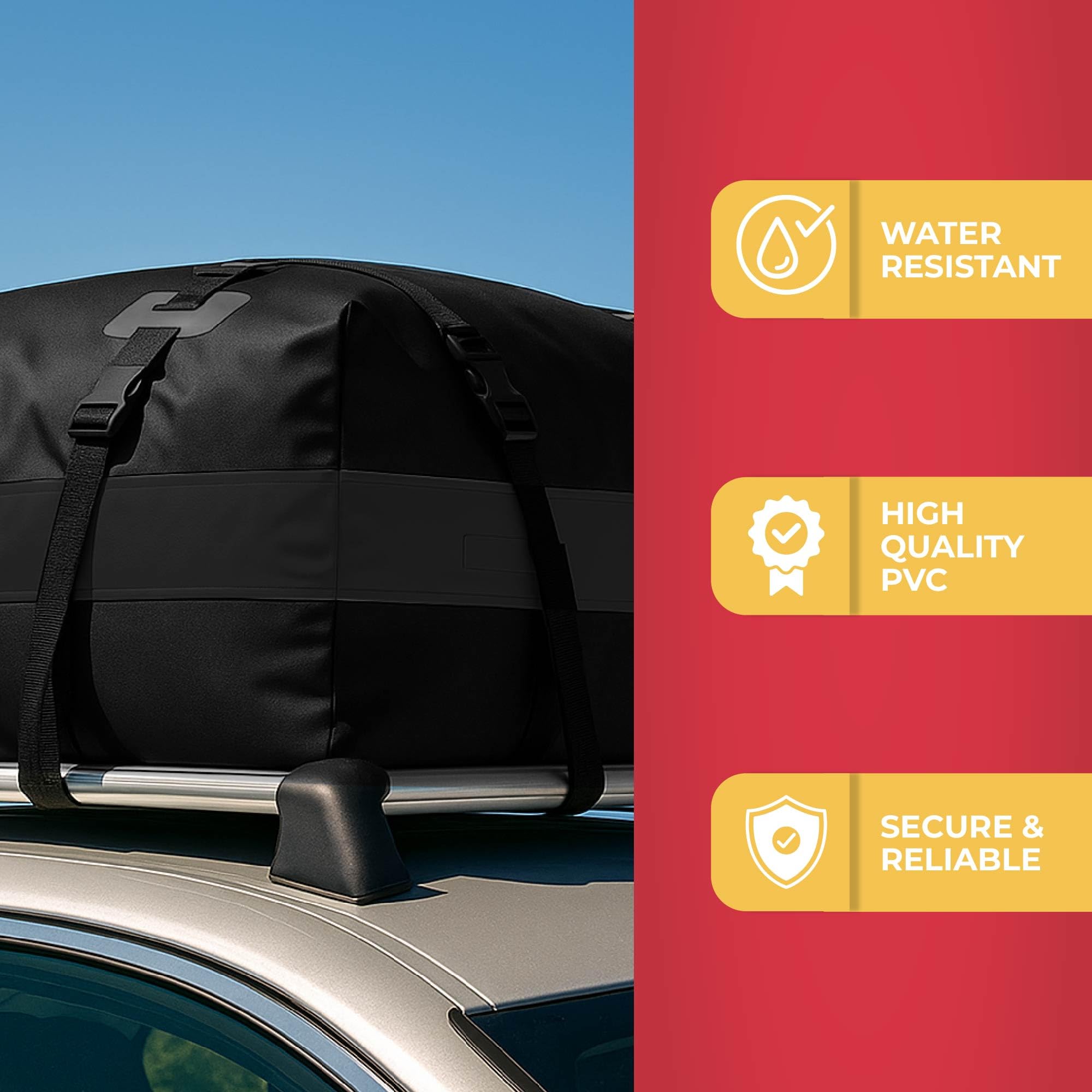GADLANE Borsa da Tetto per Auto - 425L Box da Tetto Impermeabile per Auto con/senza Portapacchi, con Tappetino Antiscivolo, 4 Cinghie Robuste, Lucchetto a Combinazione, Borsa Portaoggetti (Nero)