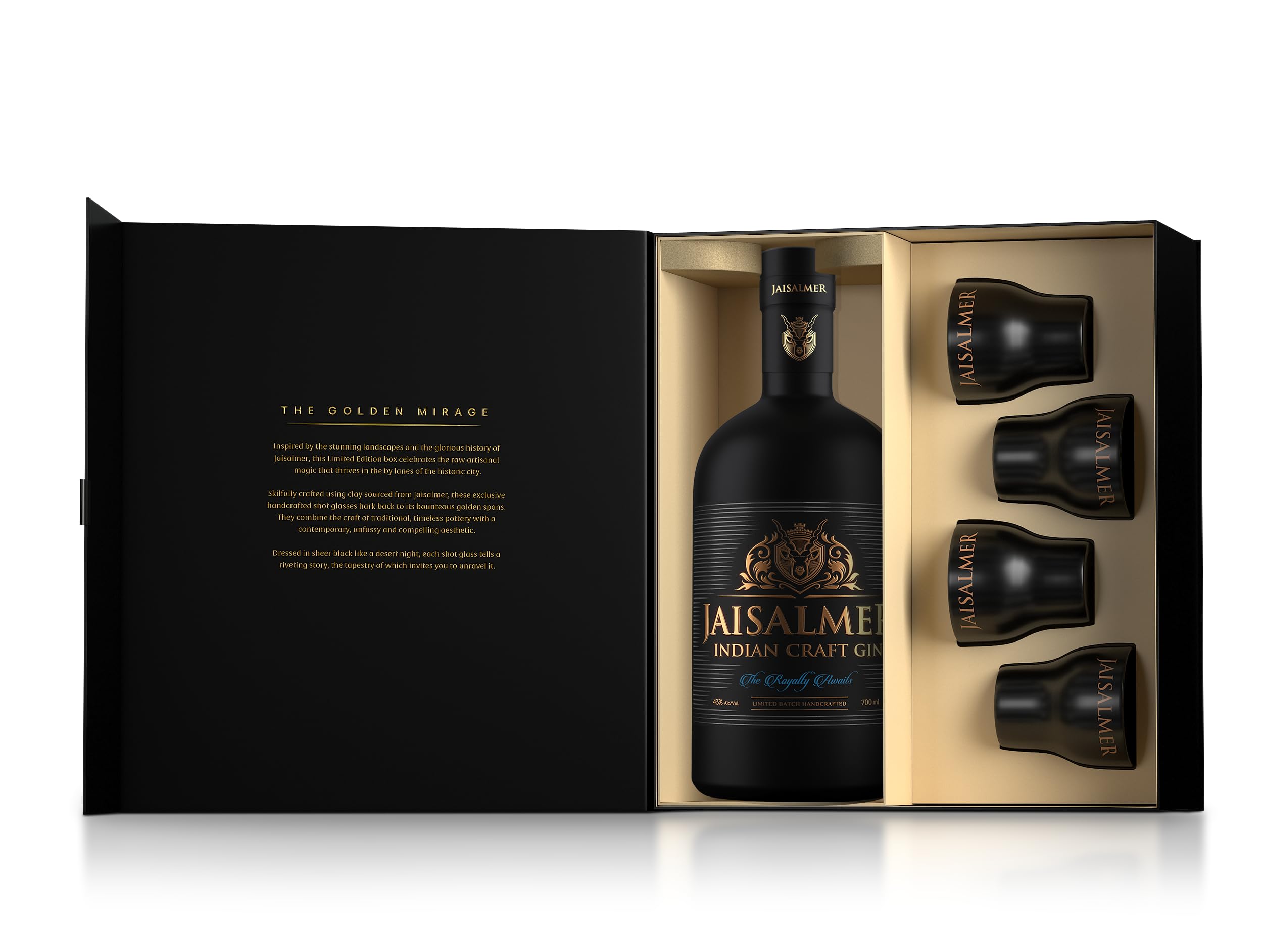 JAISALMER - Coffret 4 verres - Distilled Gin - Idéal pour la dégustation de gin pure - 43% Alcool - Origine : Inde - 70cl