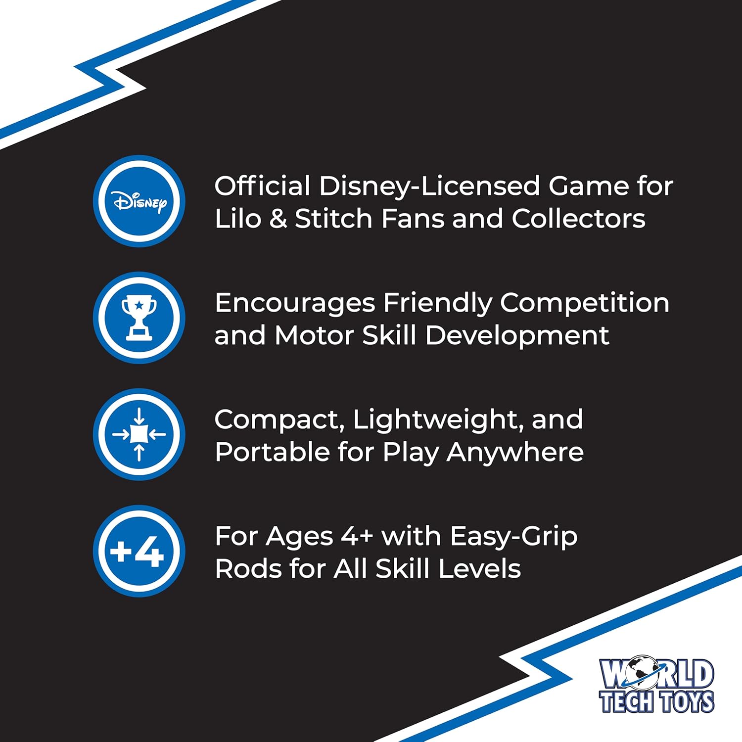 World Tech Toys Disney Stitch Foosball Table for Kids – Tabletop Soccer Game with Rod Handles, Ball & Players – Wooden Mini Game Table for Kids 4+ – Disney Licensed
