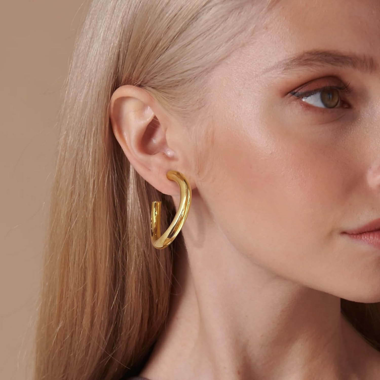 Gold Hoop Huggie Earrings for Women 14K Gold Plated Chunky Hoop Earrings Hypoallergenic Lightweight Earring - Image 3