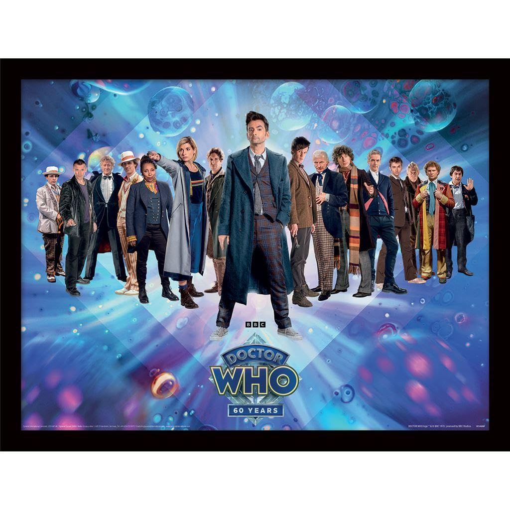 DOCTOR WHO 60 Years Of Doctors Framed Poster (30cm x 40cm) (Blue/Black)