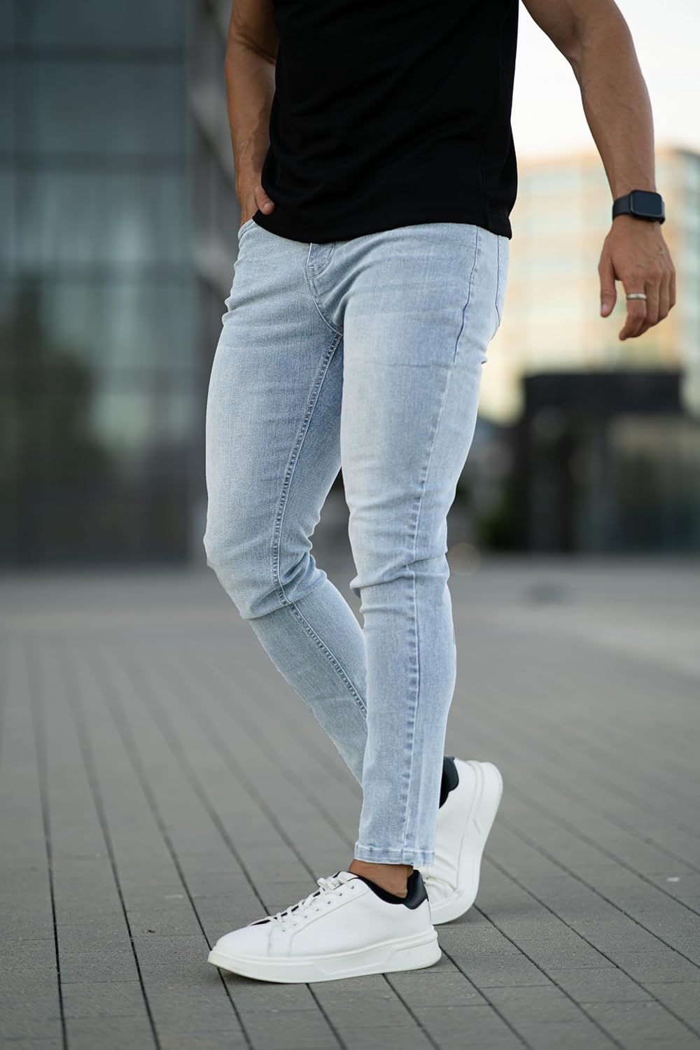 Men's Stretch Ripped Skinny Jeans with Tapered Leg Bahrain Ubuy