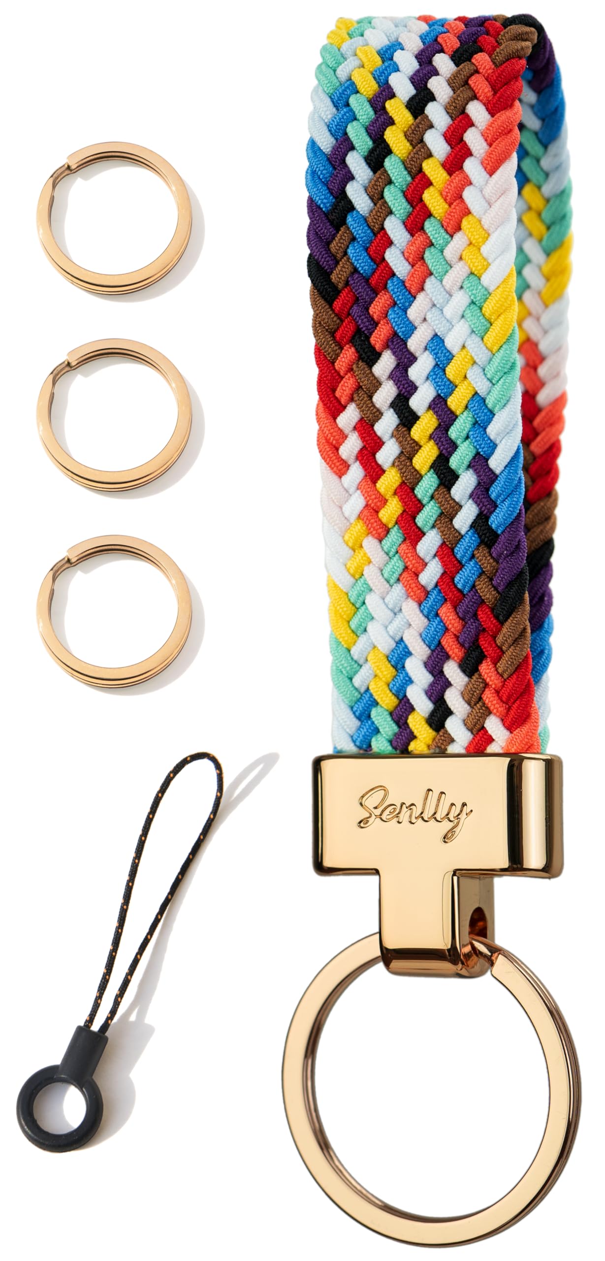 Senlly Unisex 001 Rainbow Car Keychain, Stretchy Key Holder, Original Elastic Anti-Drop Design Finger Lanyard Strap