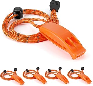 fuaegoly 4Packs Emergency Whistles with Lanyard,Outdoor Loud Emergency Survival Whistles Suitable for Kayaking Lifeguard B...