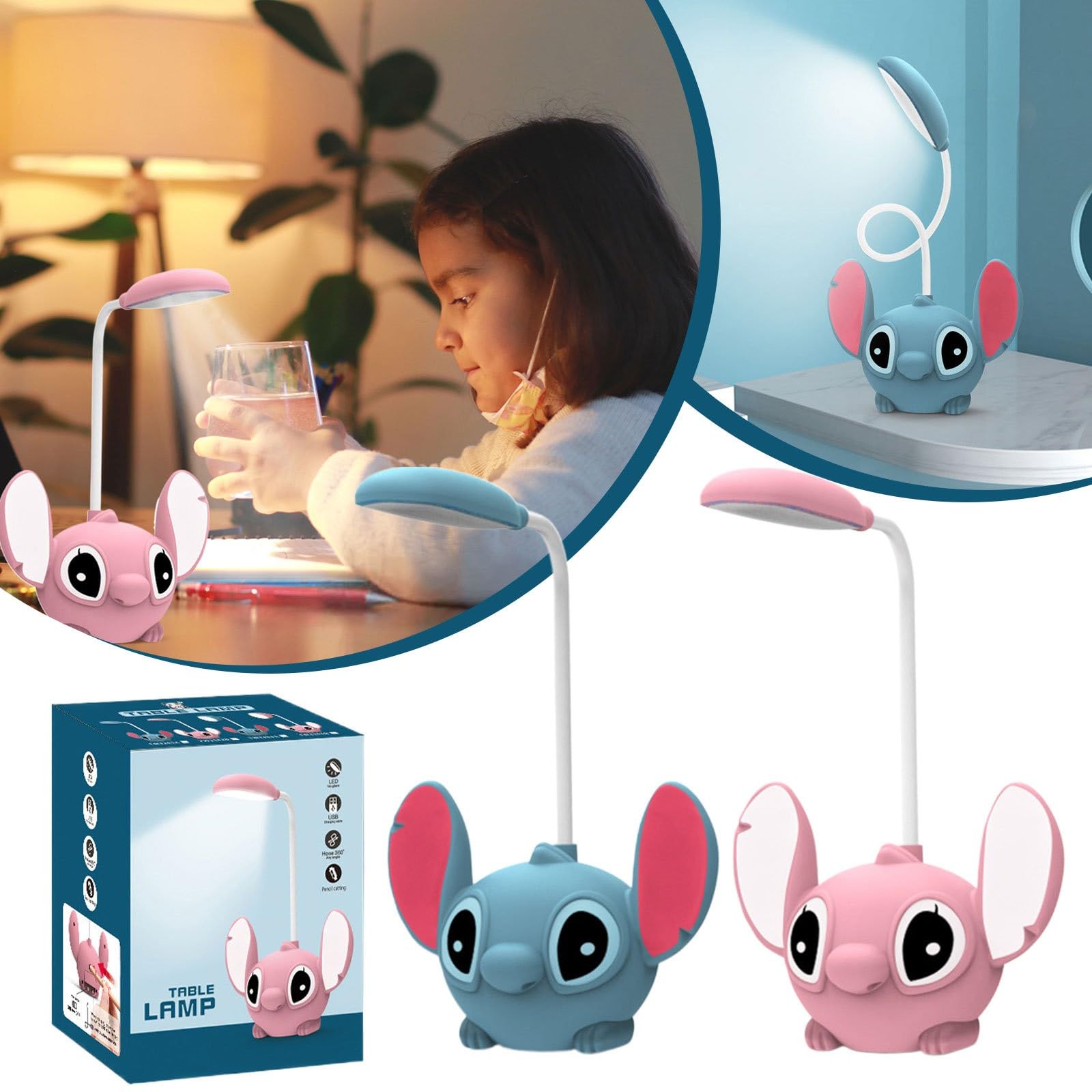 Lampe De Bureau FemKey Lapin Kawaii - LED 3 Modes + 5 Luminosités - Veilleuse Enfant - Portable Et Tactile