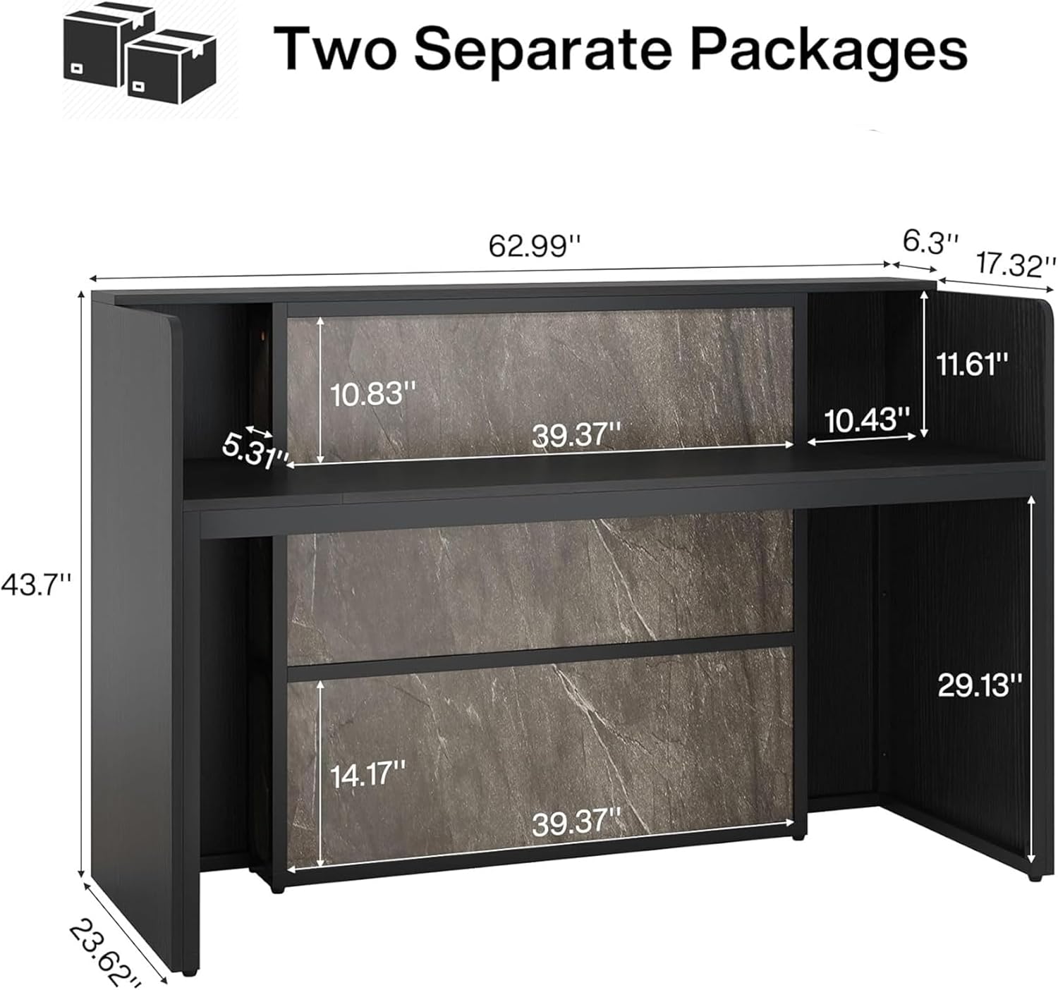 Tribesigns Reception Desk with LED Lights, 63 Inches Front Counter Desk for Checkout, Lobby, Salon, Retail, Modern Large Counter Table for Store Shop Clinic Office (Black&Gray)