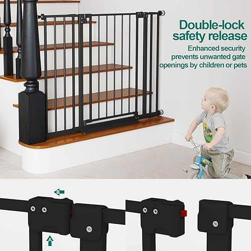 Miniatura 3 de Puerta de bebé de 29.7 a 46 pulgadas para escaleras con adaptador de barandilla, varillas de husillo Y, 30.5 pulgadas de alto, puerta de bebé