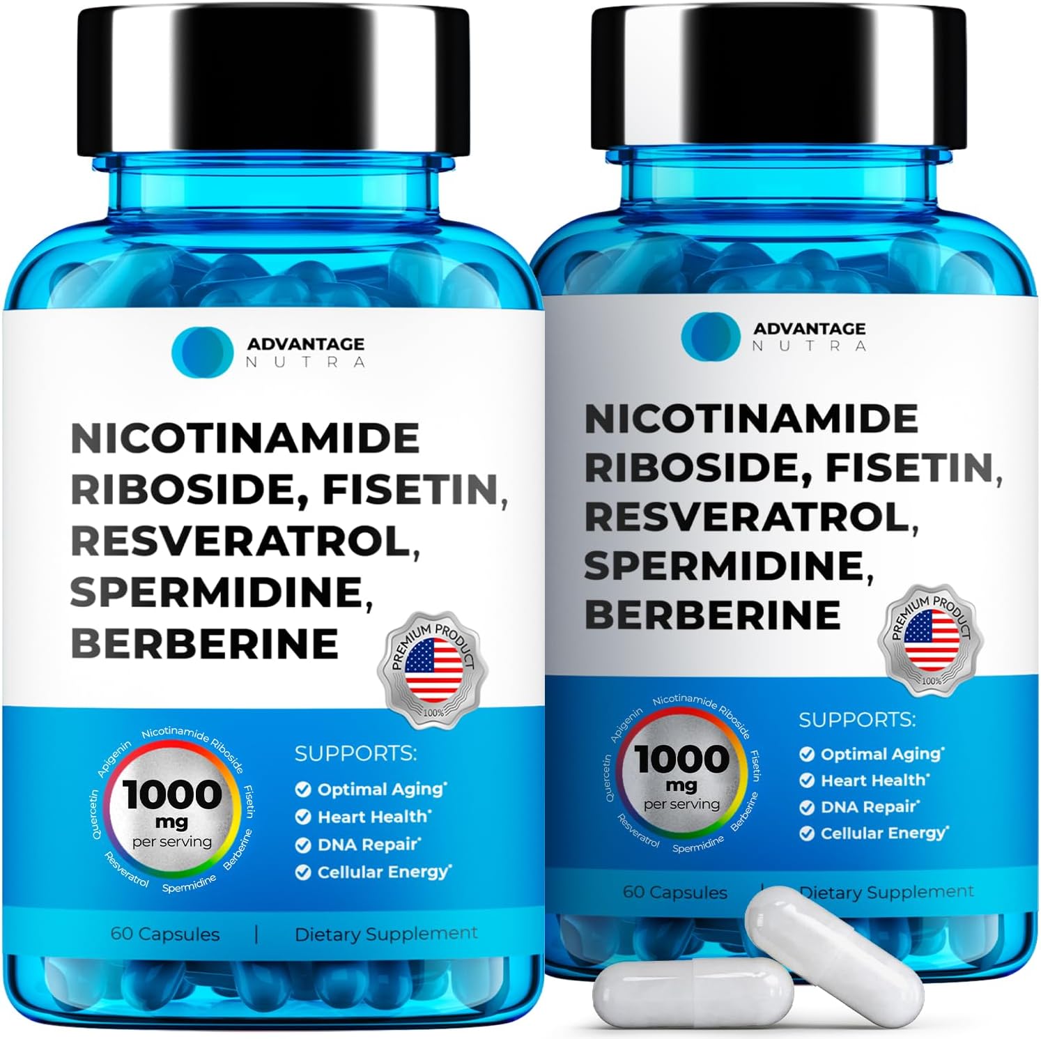 Liposomal Nicotinamide Riboside NR Supplement Resveratrol NAD : Nicotinamide 500mg w/Fisetin, Resveratrol Powder Spermidine Berberine NAD Resveratrol Supplement 500 mg - 60 caps 2 Pack