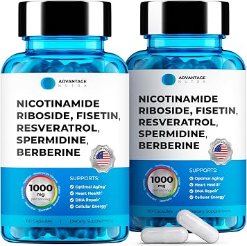 Liposomal Nicotinamide Riboside NR Supplement Resveratrol NAD Nicotinamide 500mg w/Fisetin, Resveratrol Powder Spermidine Berberine NAD Resveratrol Supplement 500 mg - 60 caps 2 Pack