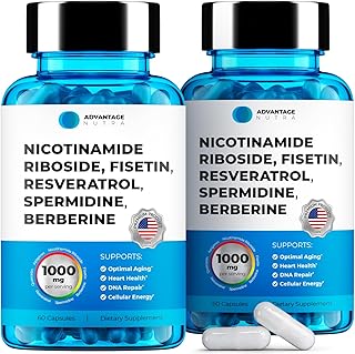 Liposomal Nicotinamide Riboside NR Supplement Resveratrol NAD : Nicotinamide 500mg w/Fisetin, Resveratrol Powder Spermidine Berberine NAD Resveratrol Supplement 500 mg - 60 caps 2 Pack