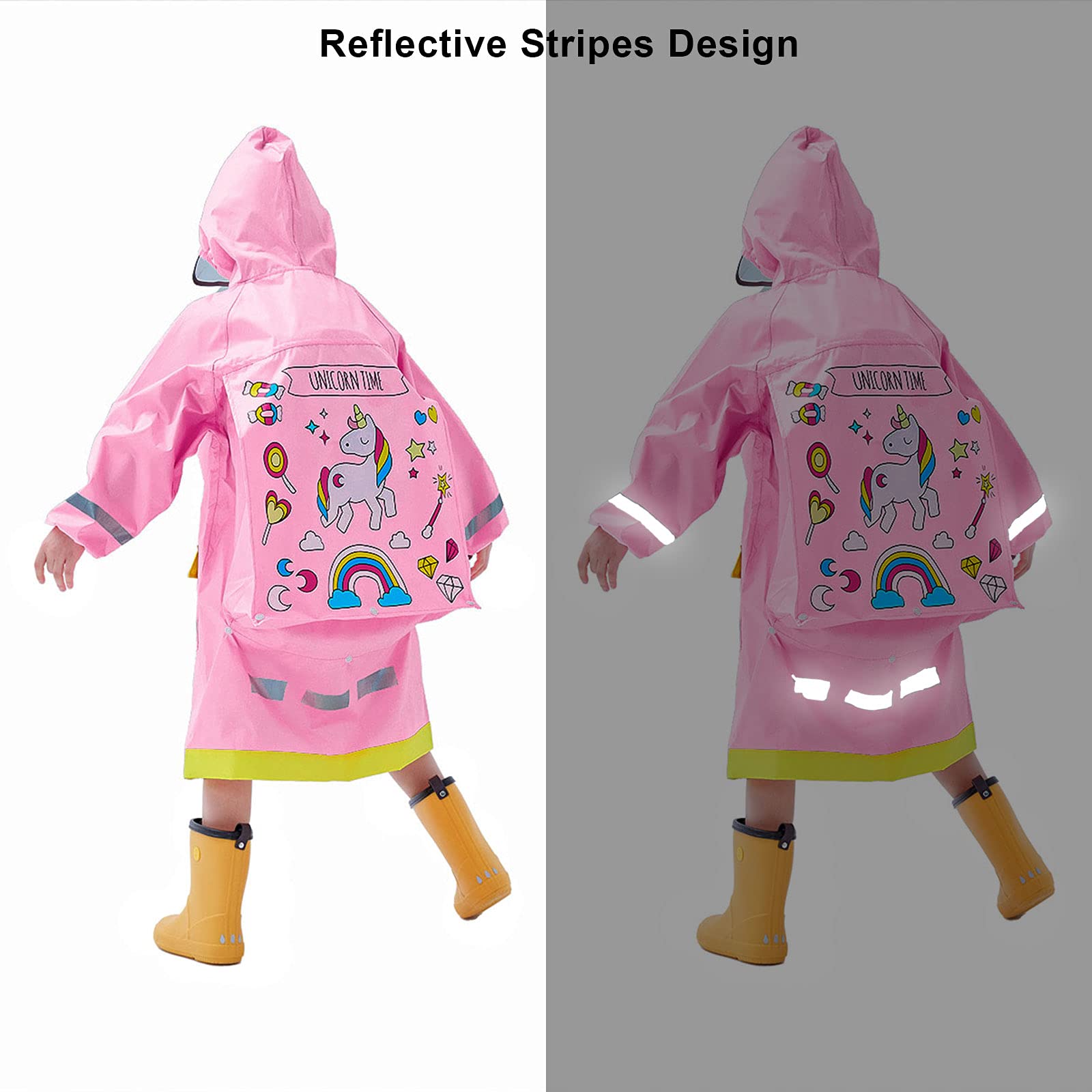 Poncho Impermeable Niños Impermeables Unisex Chubasqueros Capa Chaquetas de Lluvia Abrigos Traje de Charco Infantil Niñas Encapuchado Mono de Bolsillo Reflectante Impresión Animal 3-12 años