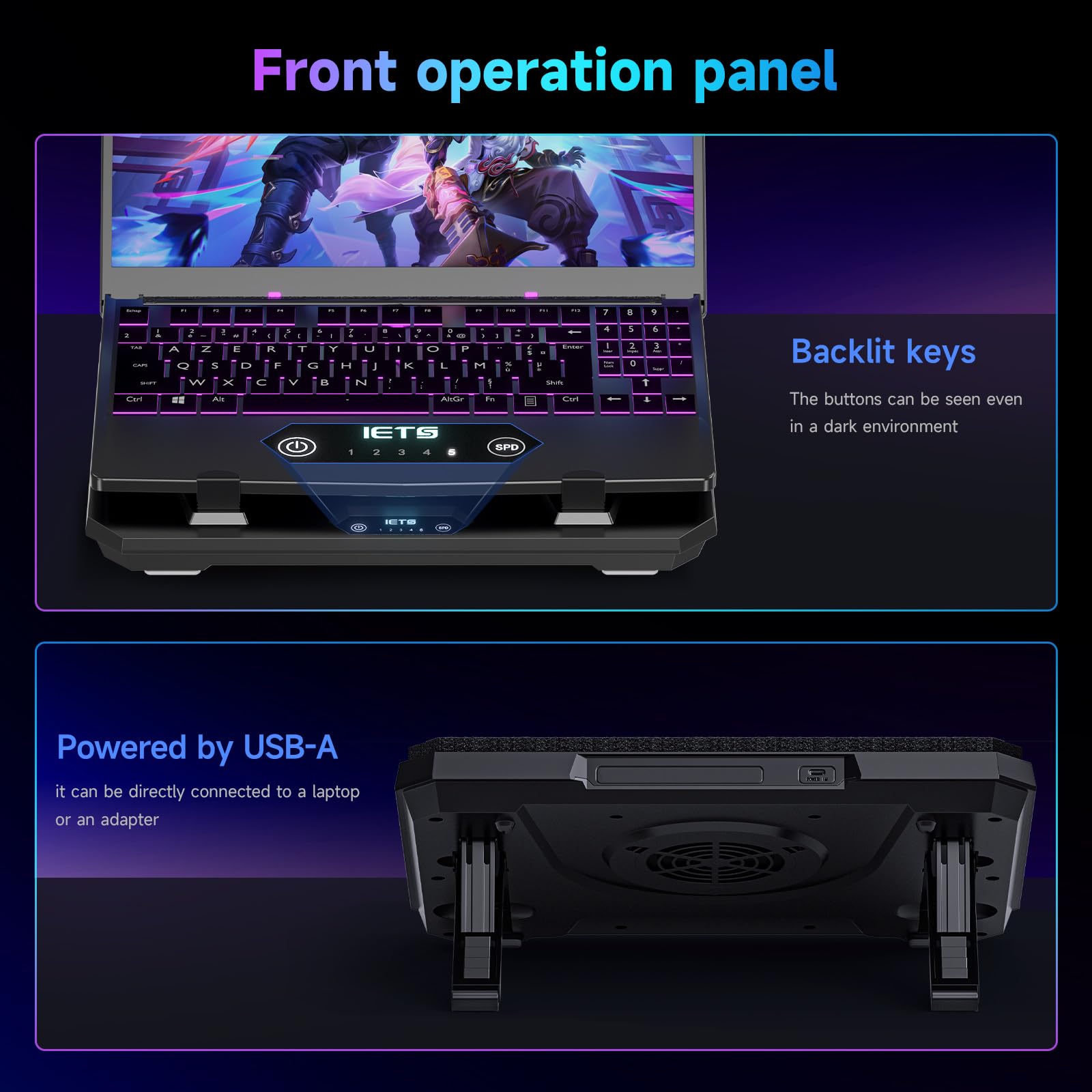 IETS GT300 Laptop-Kühlpad mit verstellbarem Ständer, Turbo-Kühler für schnelle Kühlung, 25,4–43,2 cm (10–17 Zoll) Gaming-Laptop, Flexibler Dichtungsring, mit Verstellbarer Luftfilterklemme