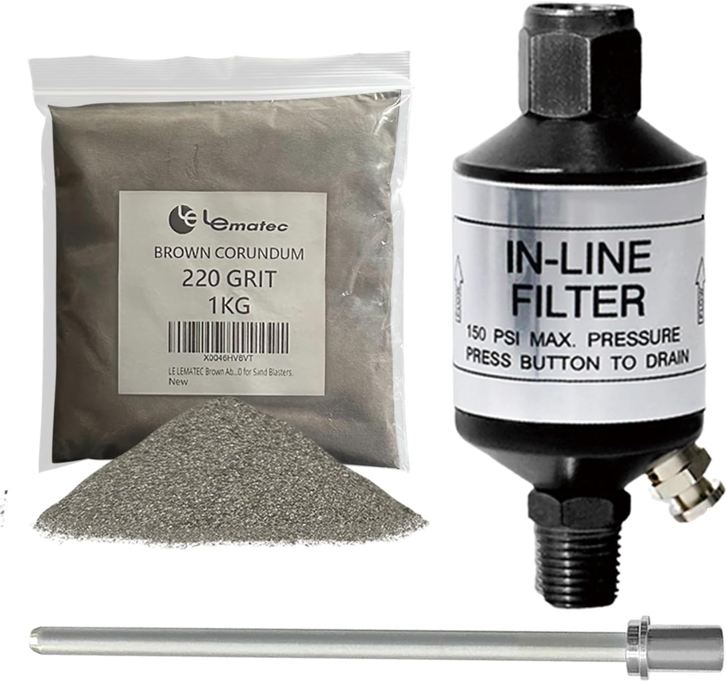 Le Lematec Sandblasting Kit with Water Separator & Brown Corundum Media – Complete Surface Prep & Cleaning Solution (Long Tip+AI303+Corundum)
