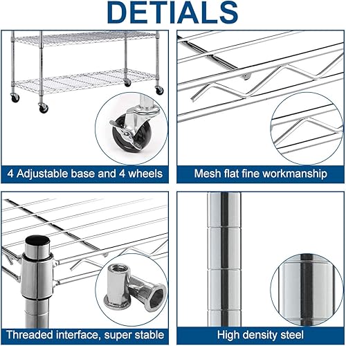 Miniatura 4 de Estantes de almacenamiento, estante de metal, estantería de alambre con ruedas, certificación NSF de 6 niveles, altura ajustable, estantería de