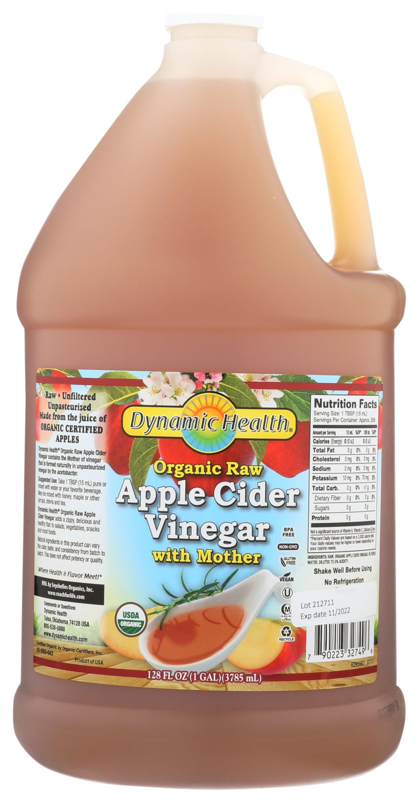 Dynamic Health Organic Raw Apple Cider Vinegar with Mother | Vegan, Gluten Free, Non-GMO, Unpasteurized | 128 FL OZ