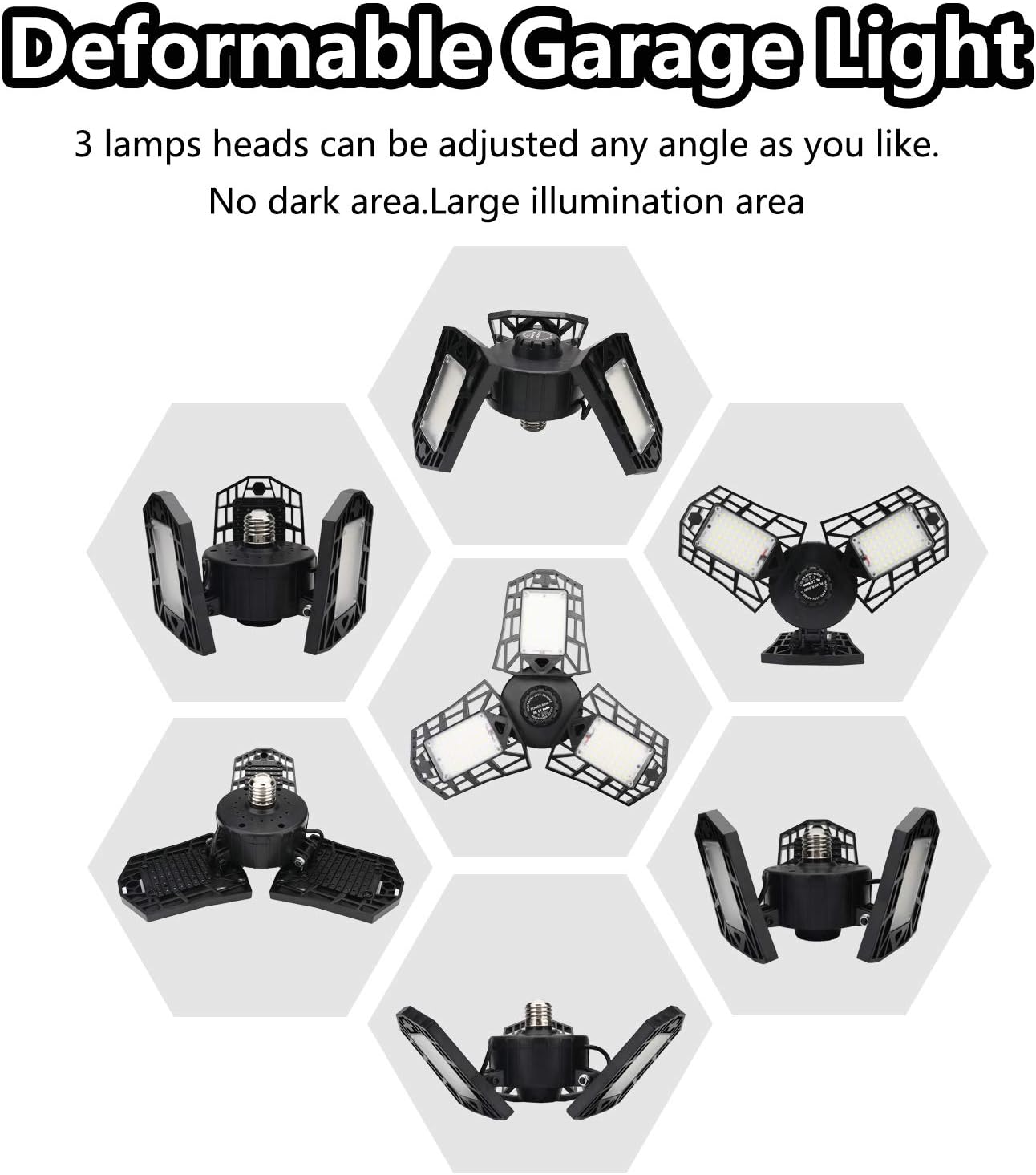 [2 Pack]LED Garage Lights,8000LM Led Deformable Lights for Garage,80W Ultra Super Bright Garage Lighting,6000k Natural Light,Three-Leaf Lights for Garage barn Warehouse Basement Full Area-Black