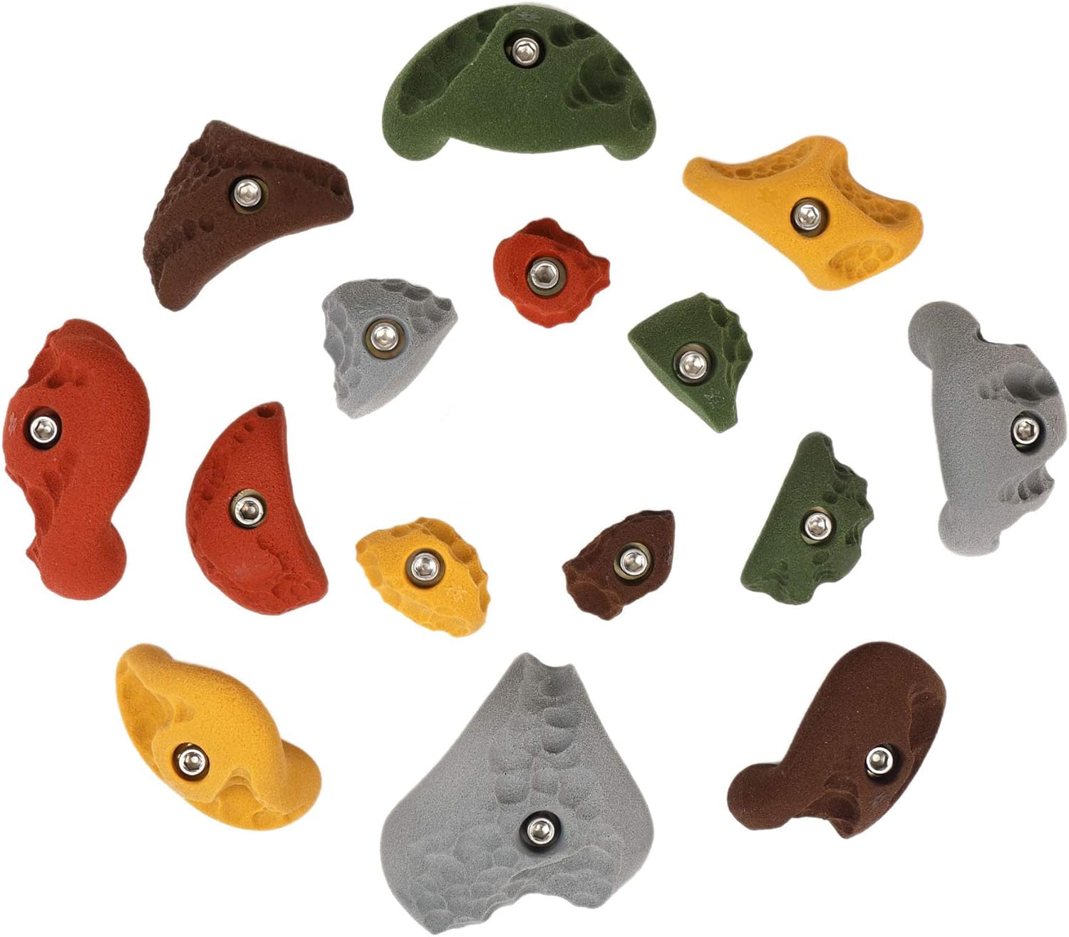 Atomik Rock Climbing Holds Set of 15 Bolt-On Rock-Like in Assorted Earth Tones