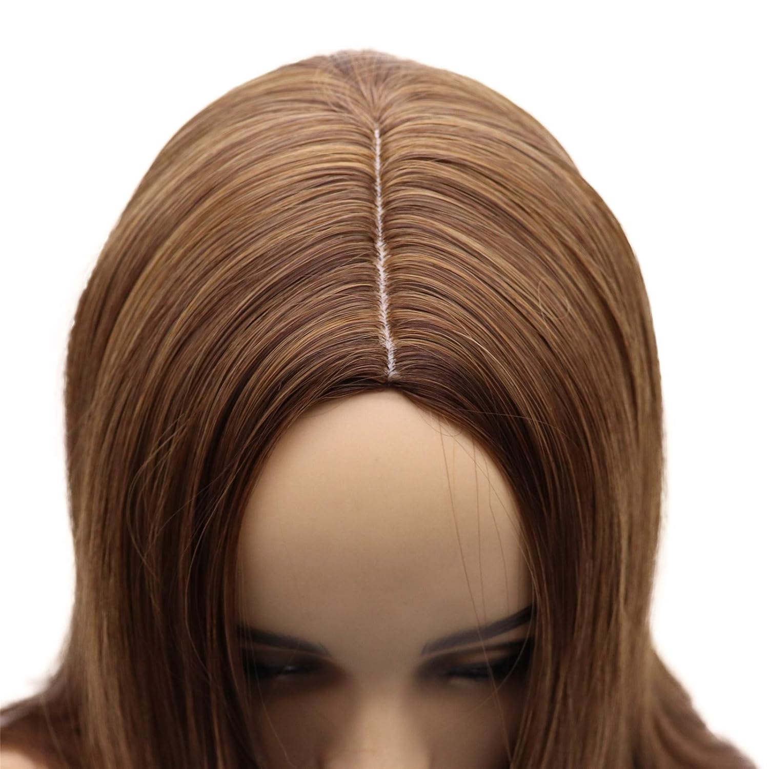 Wiginway Long Straight Synthetic Light Brown Wigs with Simulated Scalp Wigs Natural Looking Hair for Girls Women
