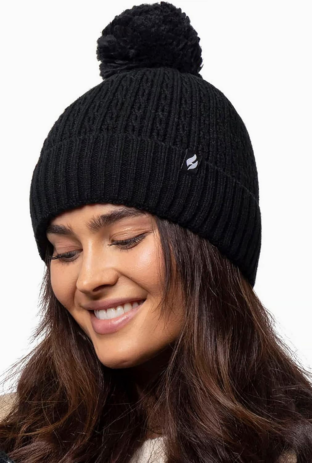 HEAT HOLDERS Womens Winter Pom Pom Hat Knitted Cable Beanie Bobble Hat