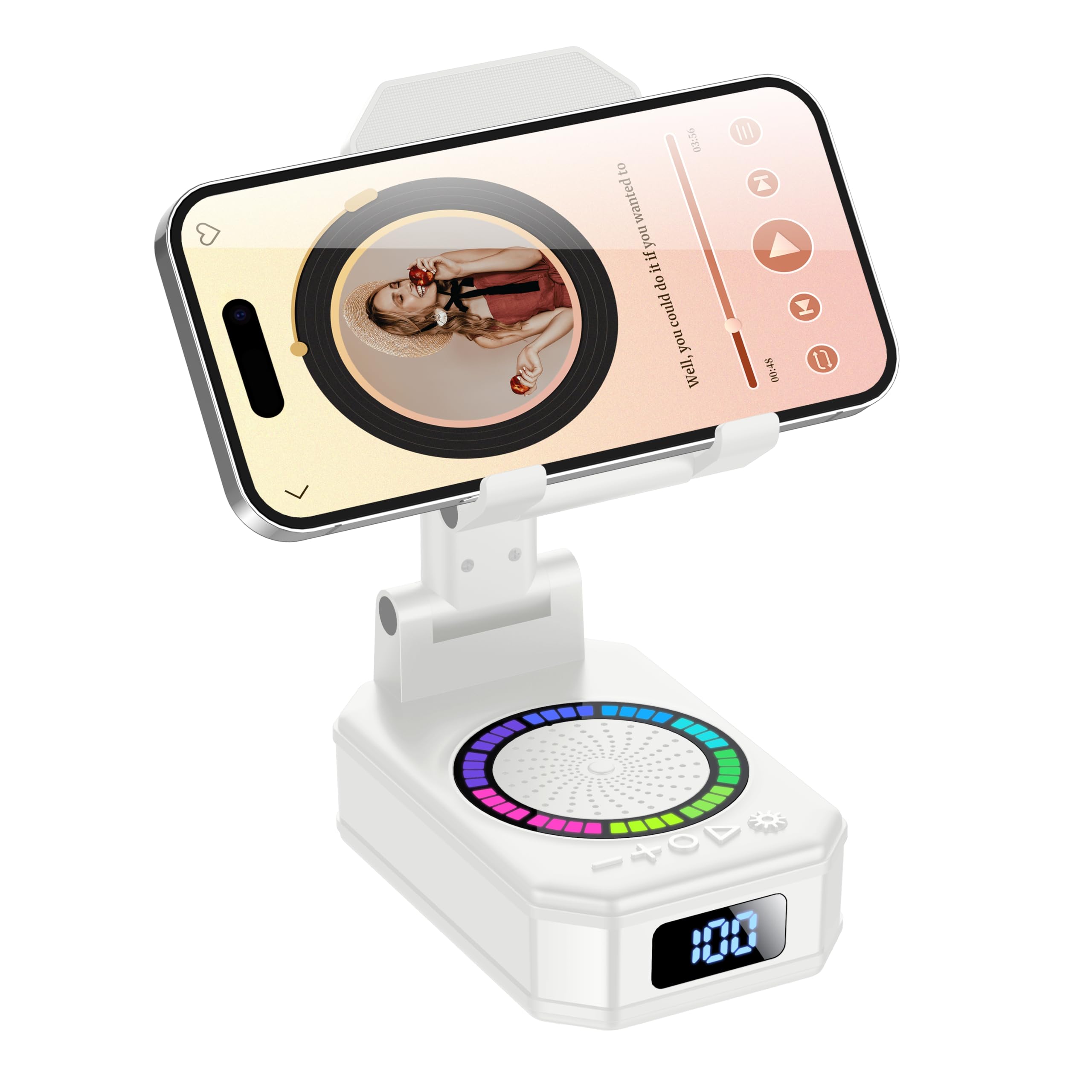 Altavoz Bluetooth Pequeño, Altavoz Portátil Bluetooth con Soporte para Móvil, Base Antideslizante, Sonido Envolvente HD, Recargable, Regalo Original para Hombre Mujer, Compatible con iOS y Android - 1