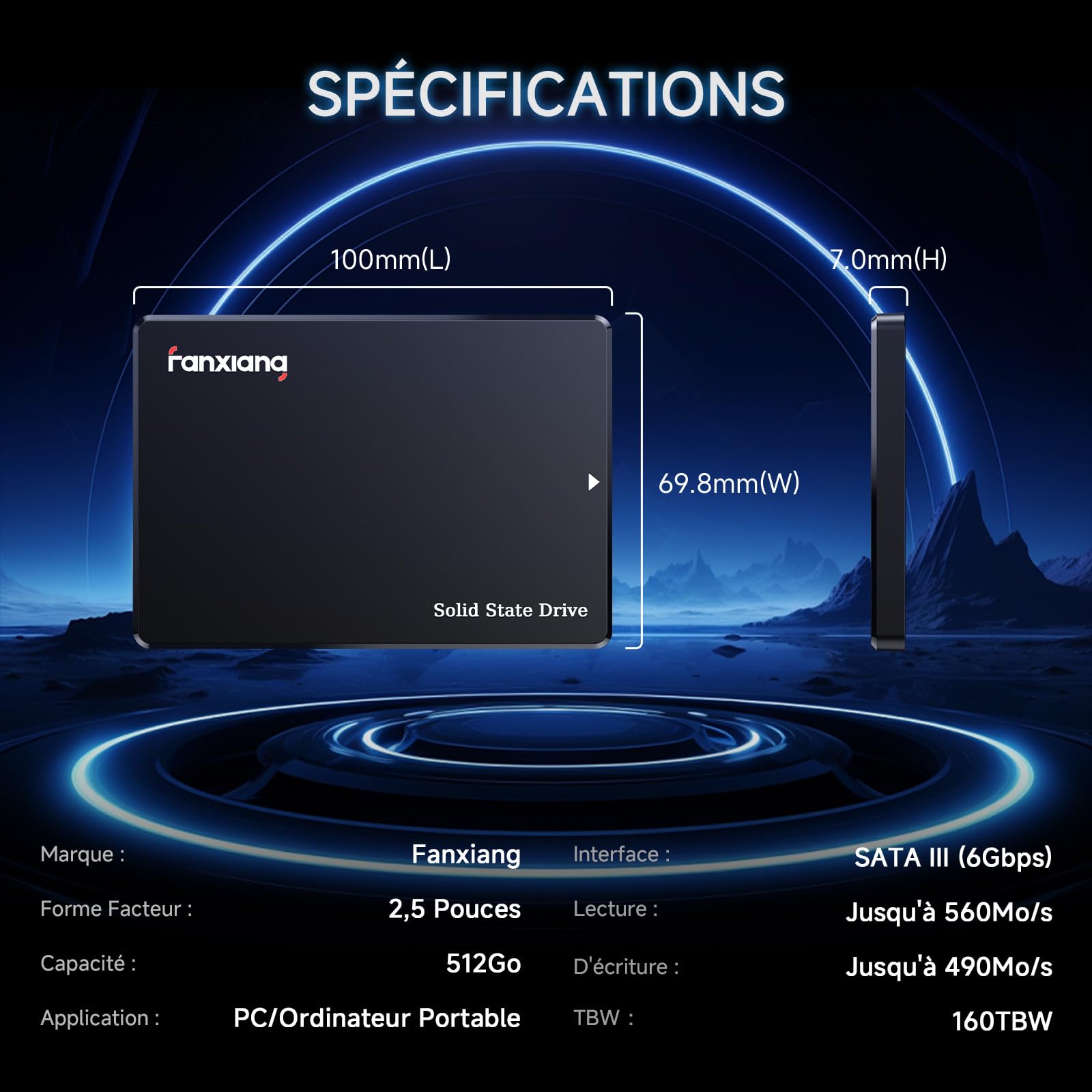 Fanxiang 512Go SSD SATA III 6Go/s 2.5" 560Mo/s Lecture 3D NAND Disque SSD Interne S101Q