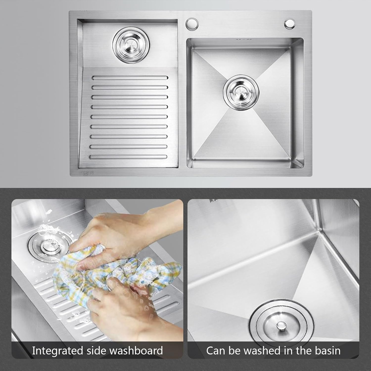 Stainless Steel Double Bowl Laundry Sink with Axle for Washing Dishes for Kitchen, Balcony, Outdoor Use