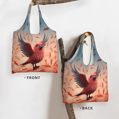 Miniatura 3 de Dwrepo Bolsa de lona con estampado de pájaros de dibujos animados, bolsa de mano estética, bolsa de compras reutilizable para mujeres y hombres,