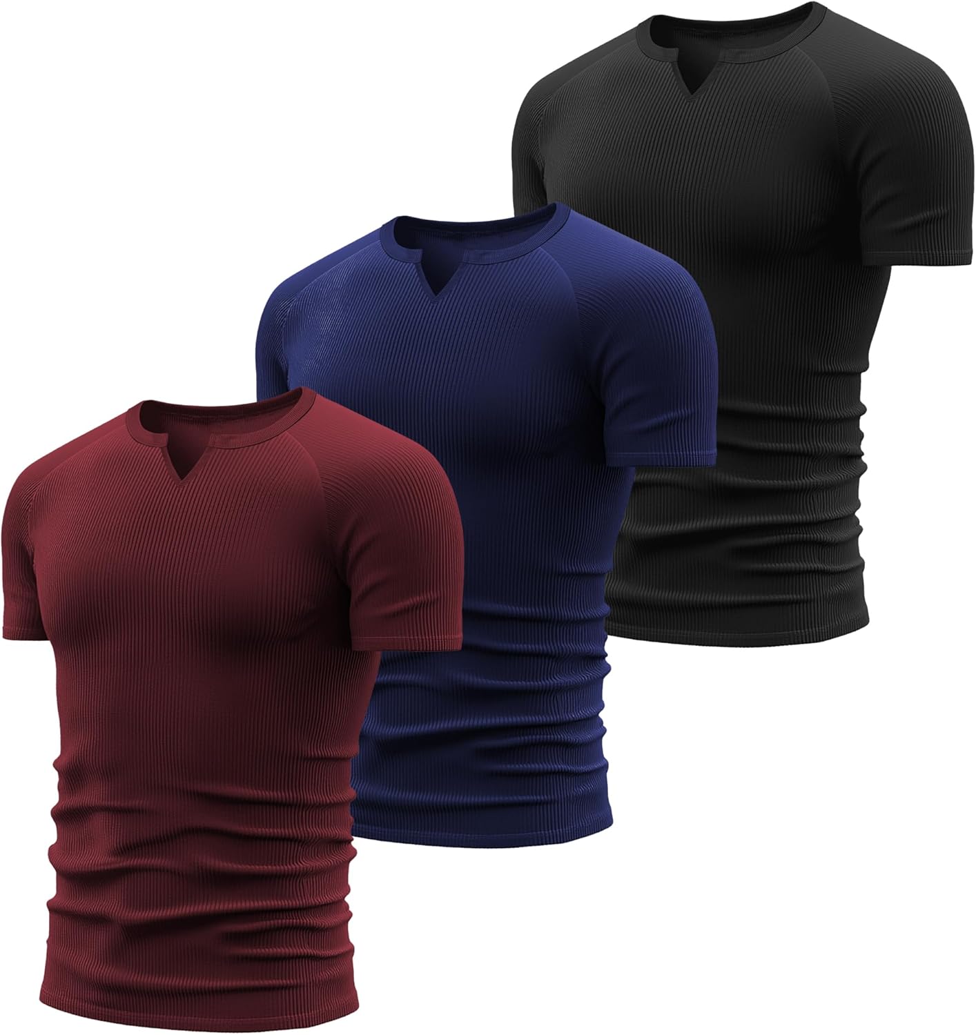 Neer 3 Pack Men's V Neck T-Shirts Ribbed Fit Henley Short Sleeve Muscle Tops Raglan 2025 Summer Casual Basic Tee - Image 5