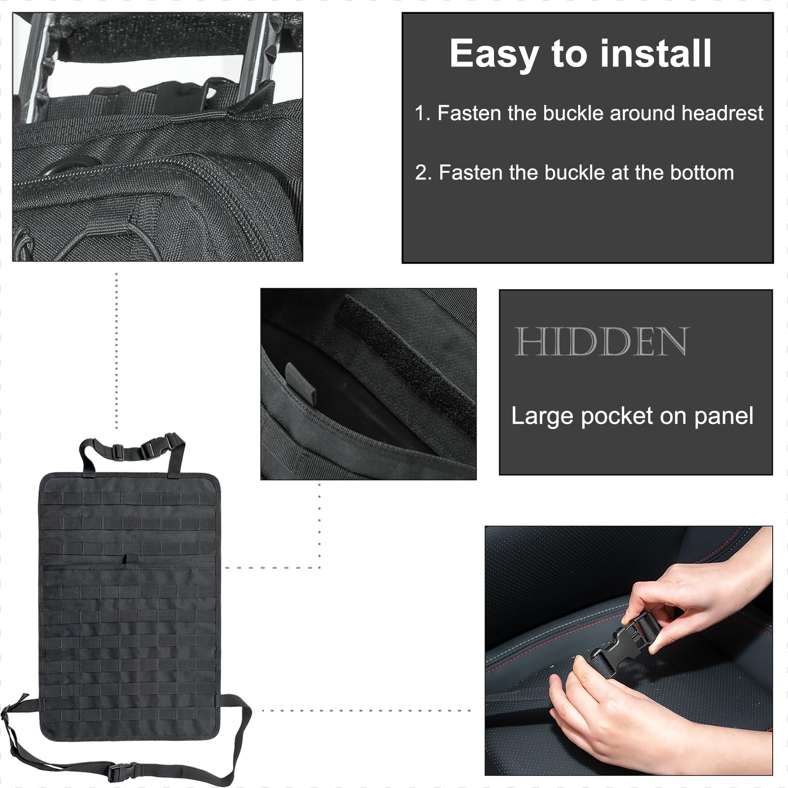 FUJIAN Molle Auto Taktische Autositz Organizer, Auto Molle System Tactical Car Seat Organizer for Truck, SUV, Sedan