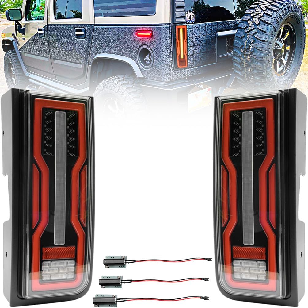 NJSBYL H2 LED Tail Lights for H'ummer H2 2003 2004 2005 2006 2007 2008 2009 Clear Lens LED Rear Turn Signal Lights Taillights Brake Stop Reversing Backup Parking Lamps Assembly GM25784334 GM25784335