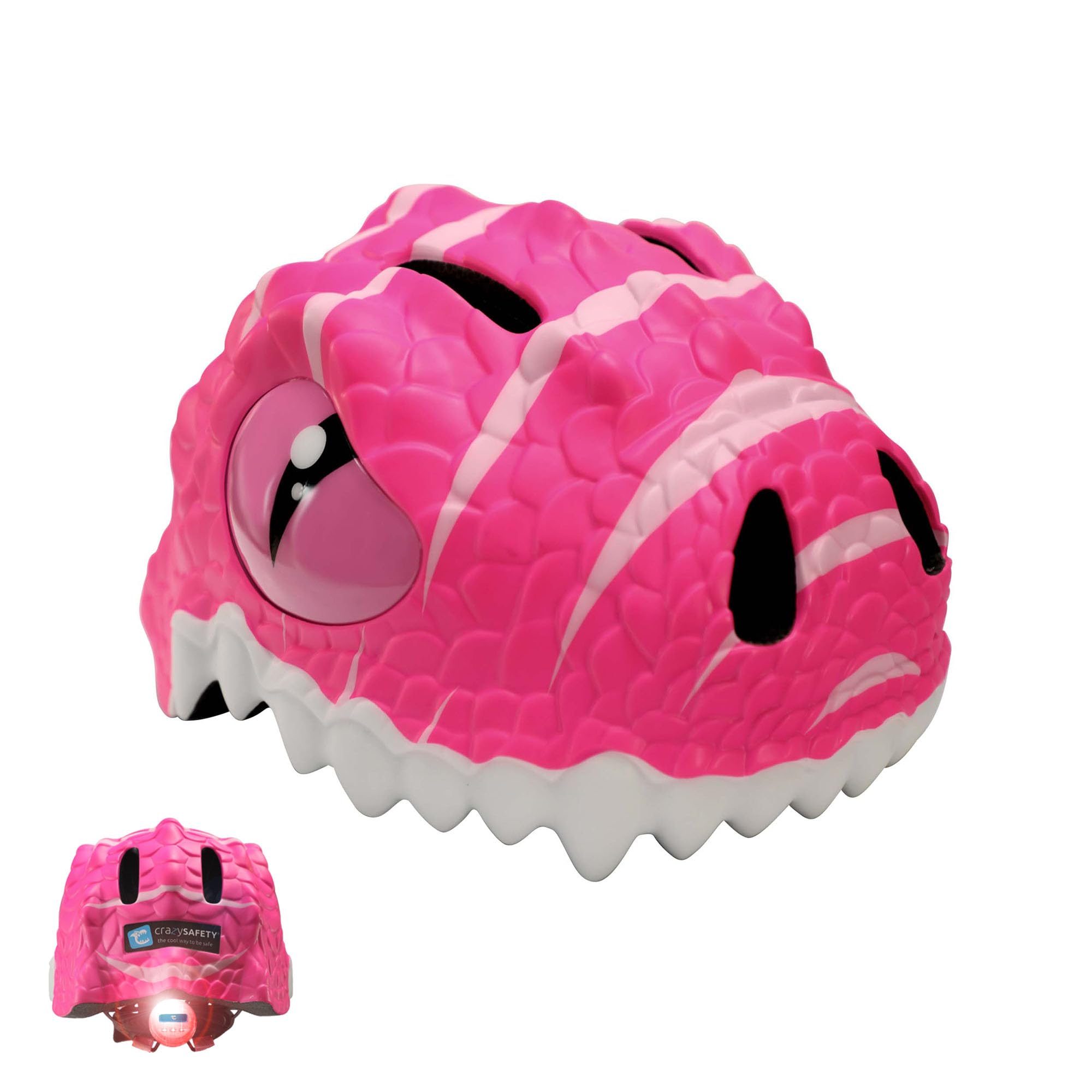 Crazy Safety Casque de vélo pour Enfants | Casque Enfants 2-7 Ans pour vélo, Skateboard, Cyclisme, vélo de Course, Trottinette, Rollers | Casque 3D Animalier léger et Ajustable 49-55 cm (Dino Rose)