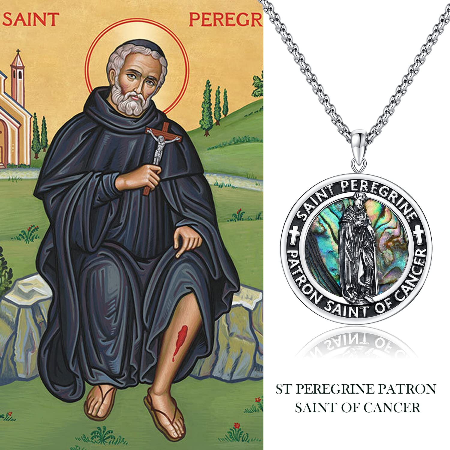 JUSTKIDSTOY 925 Sterling Silver St Michael/St Peregrine/Virgin Mary/St Francis/St Anthony/St Joseph/Baphomet Necklace for Men Women Amulet Religious Saint Medal Jewelry Gifts