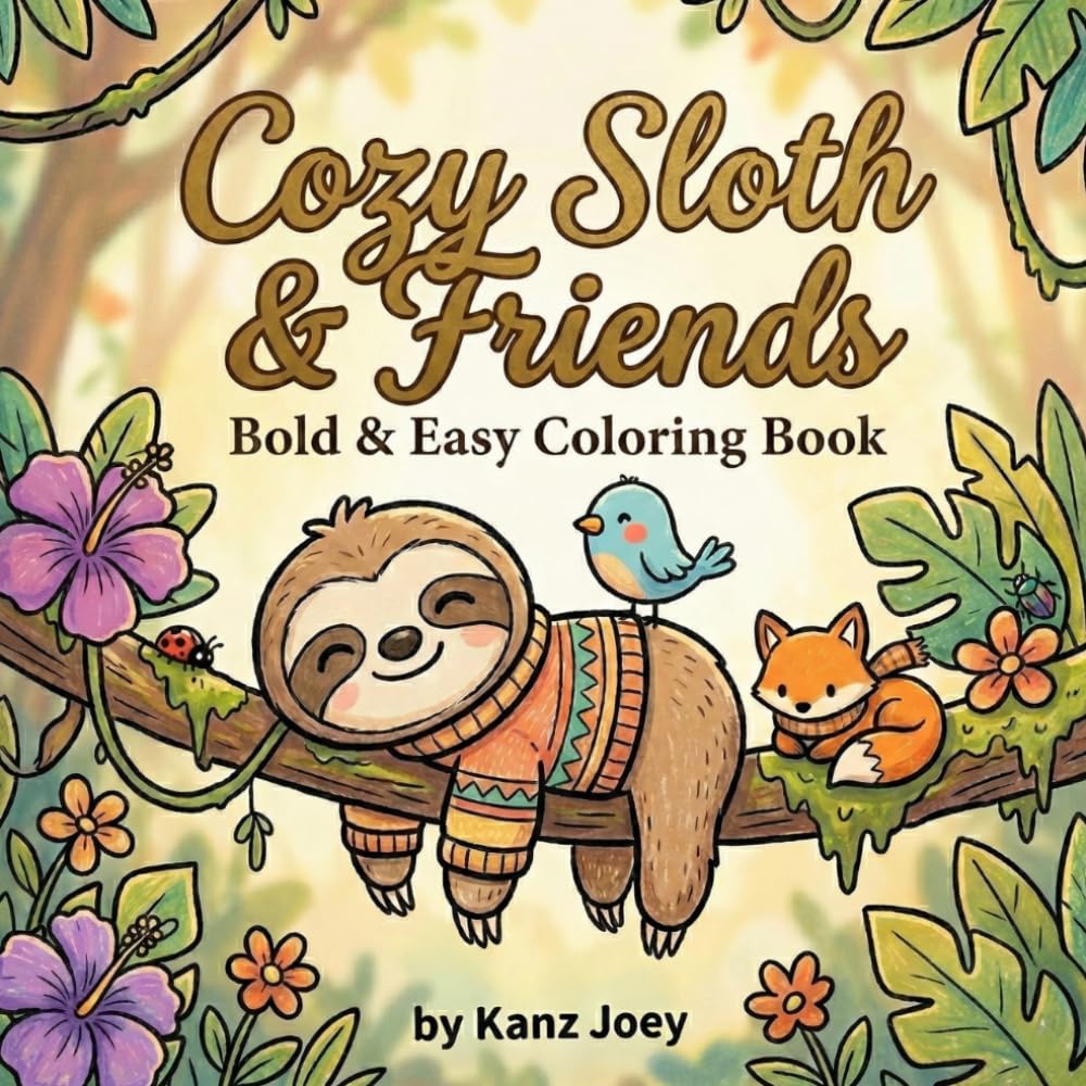 Cozy Sloth & Friends Coloring Book For All: Bold and Easy Cute Animal Designs for Relaxation & Stress Relief | Perfect for Kids, Adults & Sloth Lovers