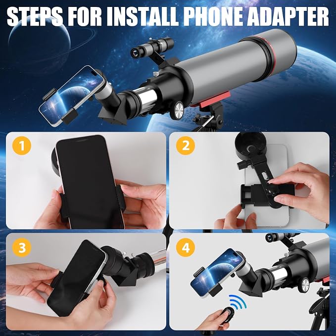 Telescopio Refractor 90mm para Adultos y Niños con Trípode y Adaptador miniatura 4