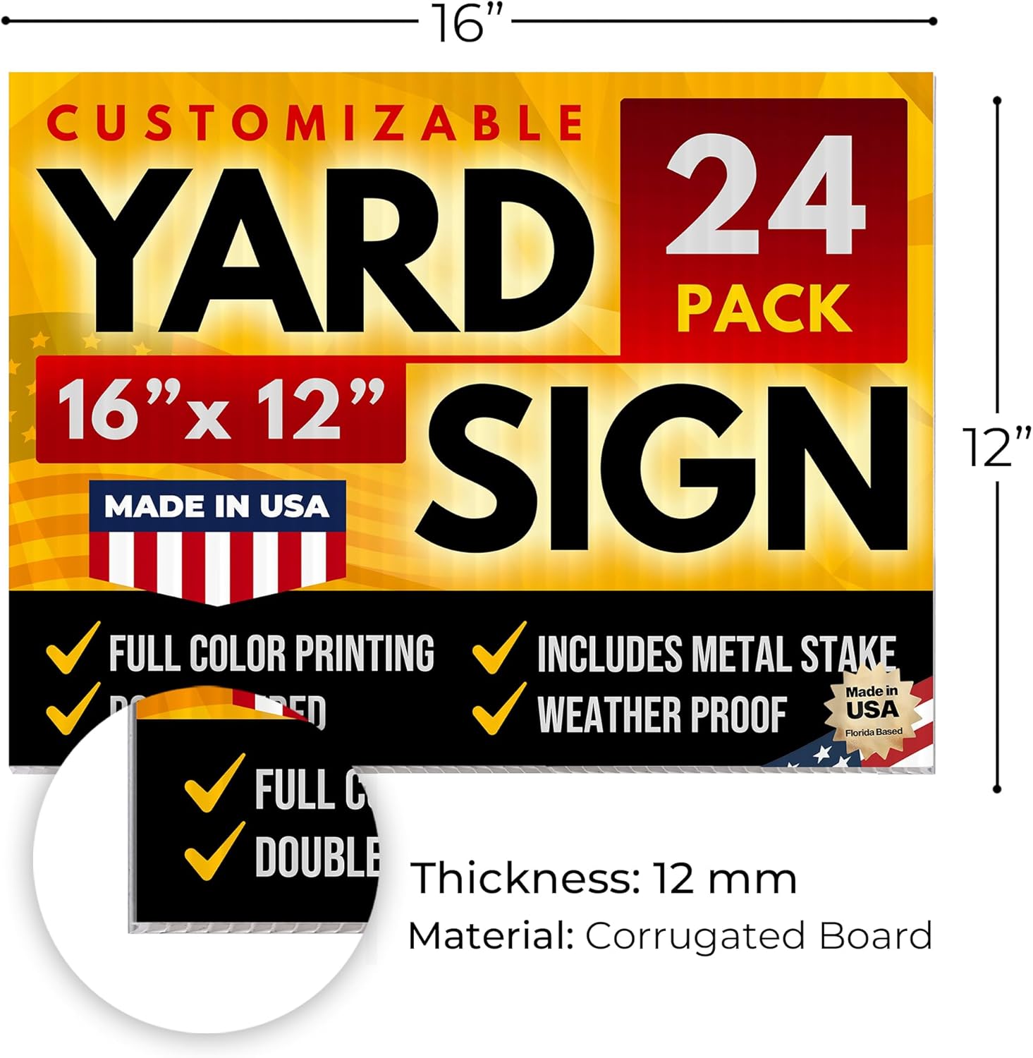 16"x12" Double Sided Custom Yard Signs with Stakes, Personalized Blank Yard Signs for Outdoors, Customized Full Color Corrugated Plastic Signs for Business p (24-Pack)