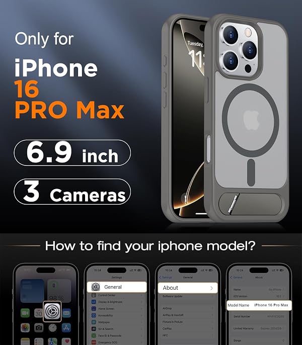Temdan Magnetic Compatible with iPhone 16 Pro Max Case, [Built-in Invisible Kickstand][Compatible with MagSafe] [Military Grade Shockproof] Slim Translucent Matte Phone Case for iPhone 16 Pro Max 6.9" by Temdan - Image 2