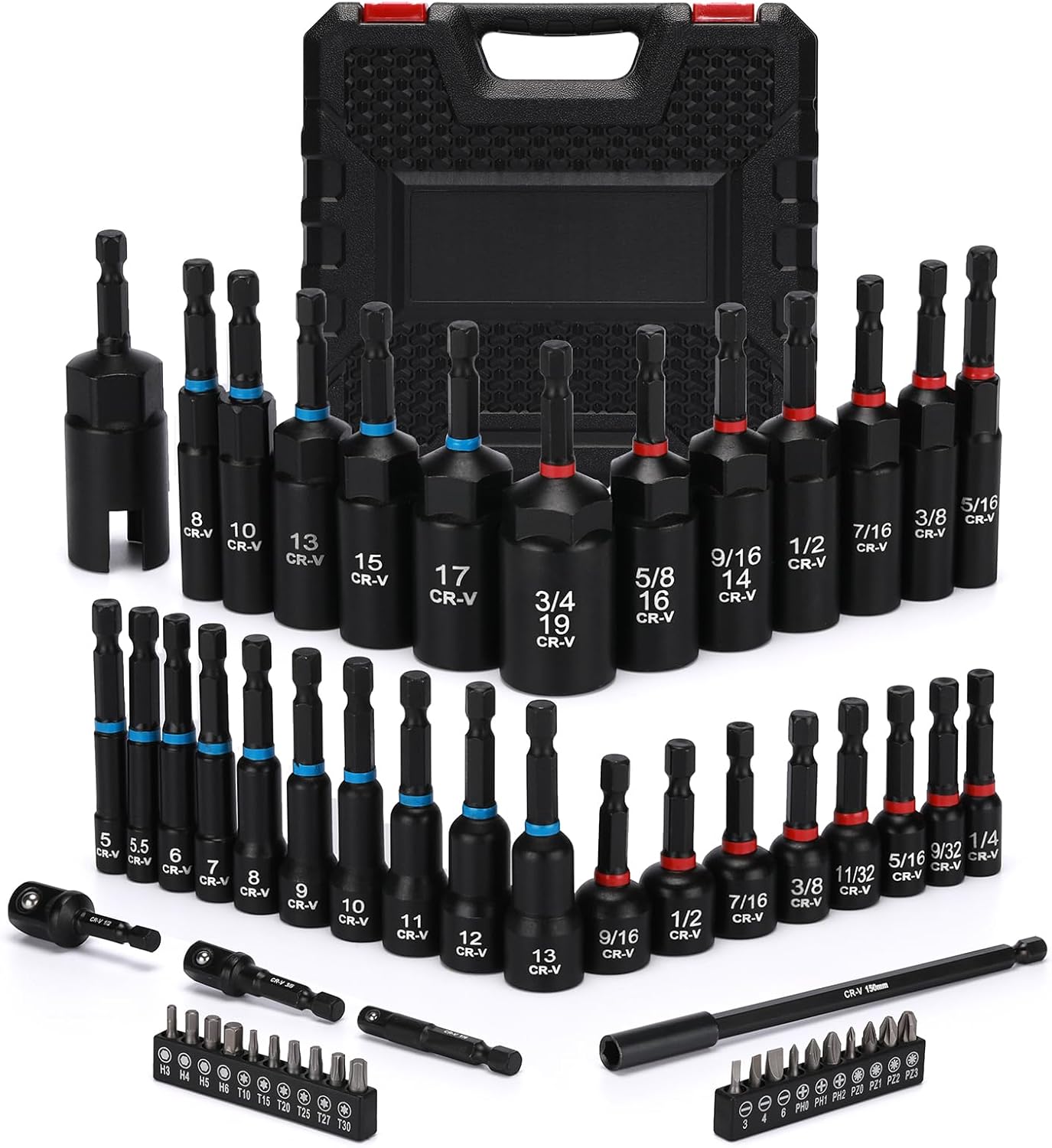 Mayouko 55PCS Magnetic Nut Driver Set, Impact Driver Bit Set, Deep Nut Driver Set,Impact Socket Adapters, Wing Nut Driver, Bit Extension, 6" Bit Holder, Screwdriver Bits