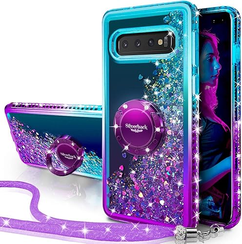 Miniatura 10 de Silverback Funda para Samsung Galaxy S10, funda con purpurina holográfica líquida en movimiento con soporte, anillo de parachoques de diamantes de