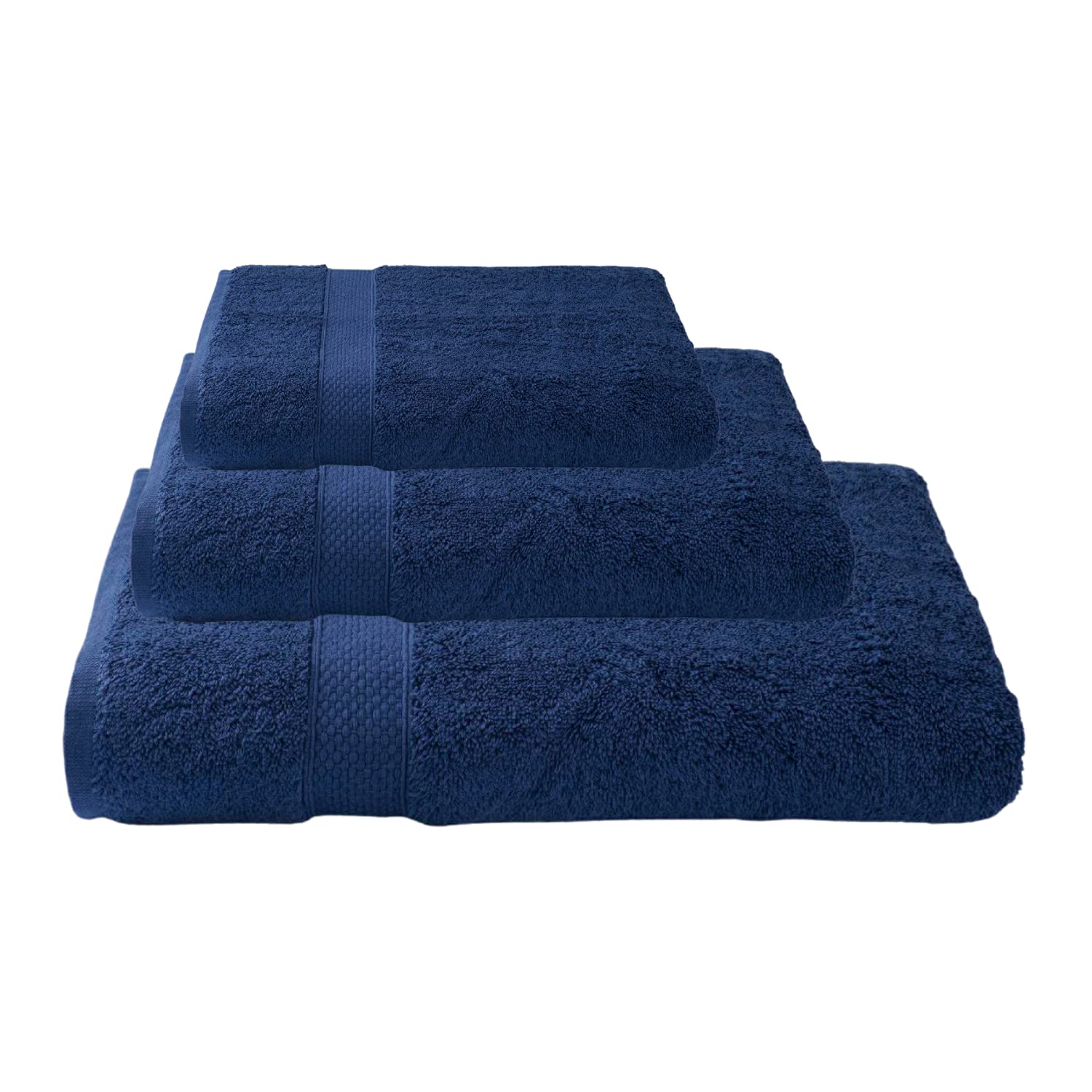 American Fluffy Towel 3-Piece Towel Set Turkish Cotton, Contains 1 Bath Towel, 1 Hand Towel, 1 Wash Clothes -Highly Absorbent Towels for Bathroom, Hotel, Gym & Spa (3-Piece, Navy Blue)