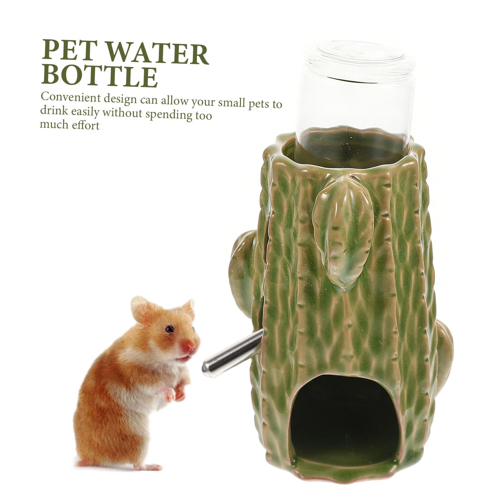 WOONEKY Distributeur d'eau Vertical pour Petits Animaux et Chinchillas, Biberon pour Hamster Debout 80ml en Céramique Support Vert, Facile à Utiliser en Cage