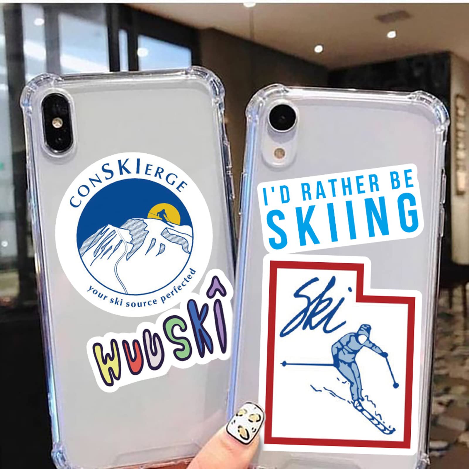 Winter Skiing Stickers Pack - 50 Colorful Ski Cartoon Stickers for Flasks, Laptops, Water Bottles, Cute Aesthetic Vinyl Waterproof Graffiti Decals for Kids, Teen Girls, Adults