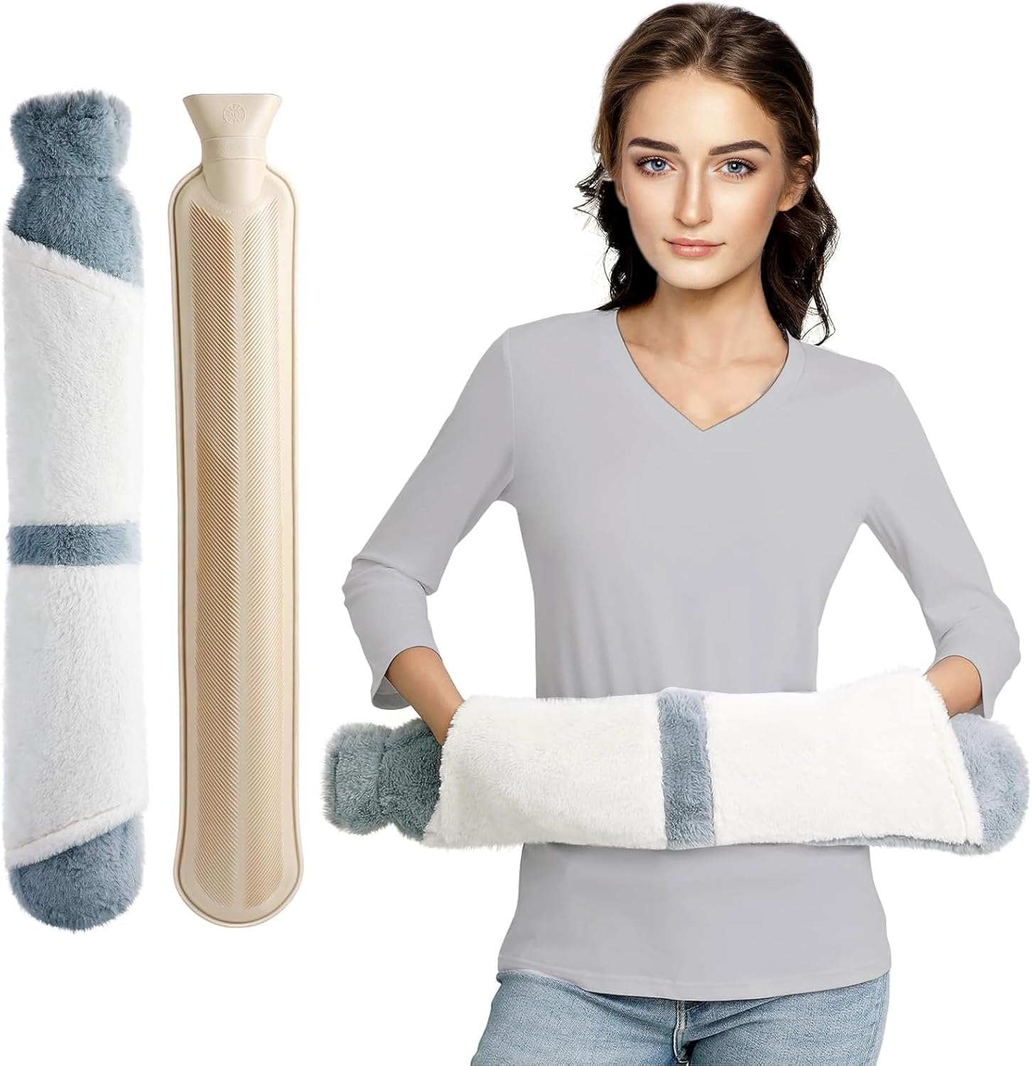 Homealexa Long Hot Water Bottle with Hand Pocket Cover, 2L Large Rubber