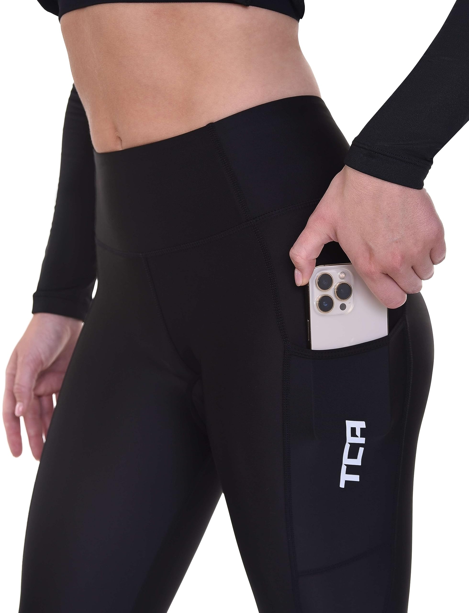 TCA Leggings da Ciclismo 3/4 Imbottiti per Donne. Pantaloncini da Bici a Vita Alta Traspiranti con Tasche Antiscivolo e Asciugatura Rapida